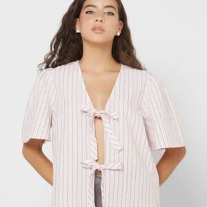 Elegant Striped Blouse with Bow Accents